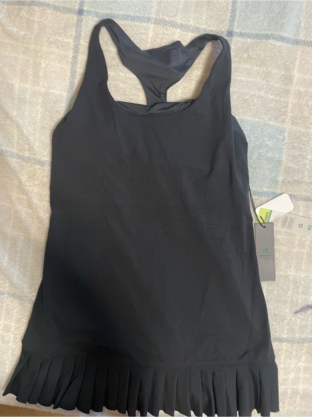 Mono B Black Racerback Tank Dress with Pleated Hemline